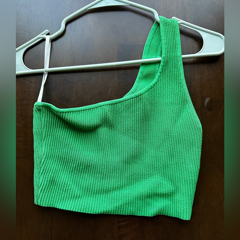 Babaton Green Ribbed Crop Top